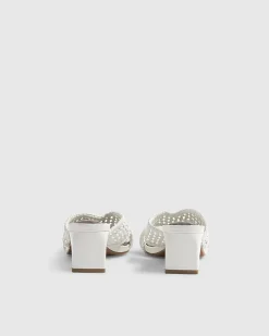 White Weave Block Heel Mule Sandals