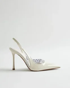 White Wide Fit Sparkle Slingback Court Heels