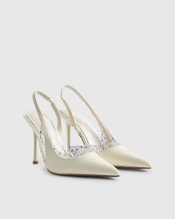 White Wide Fit Sparkle Slingback Court Heels