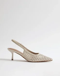 White Wide Fit Woven Slingback Court Heels