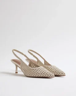 White Wide Fit Woven Slingback Court Heels