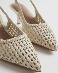 White Wide Fit Woven Slingback Court Heels