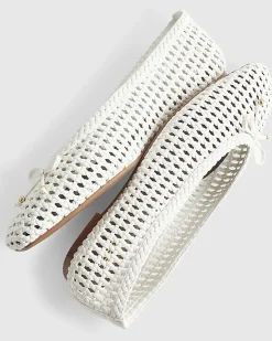 White Woven Flat Ballet Pumps