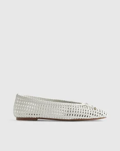 White Woven Flat Ballet Pumps