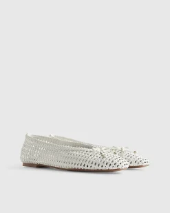 White Woven Flat Ballet Pumps
