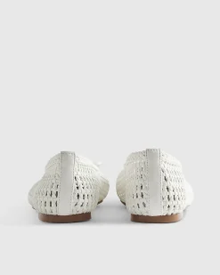 White Woven Flat Ballet Pumps