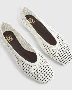 White Woven Flat Ballet Pumps
