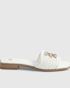 White Woven Mule Sandals