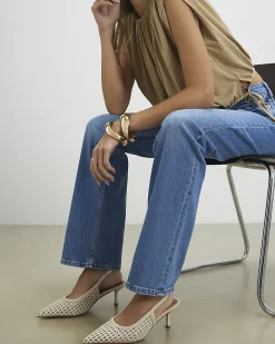 White Woven Slingback Court Heels