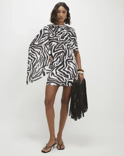 White Zebra Print Asymmetric Cape Dress