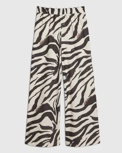 White Zebra Print Wide Leg Trousers