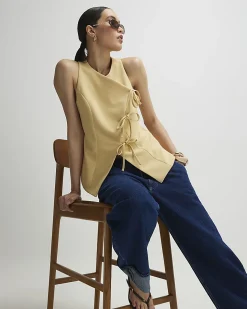 Yellow Asymmetric Bow Tie Front Waistcoat