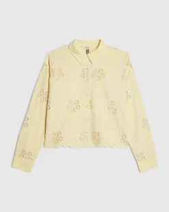 Yellow Cotton Blend Crochet Shirt