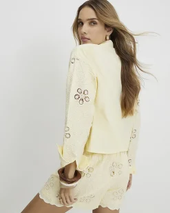 Yellow Cotton Blend Crochet Shirt