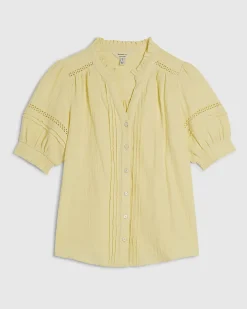Yellow Cotton Frill Collar Pintuck Blouse