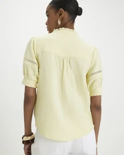 Yellow Cotton Frill Collar Pintuck Blouse