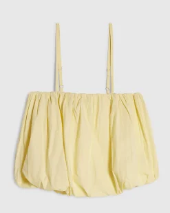 Yellow Cotton Poplin Bubble Hem Top