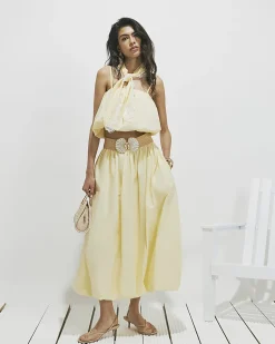 Yellow Cotton Poplin Bubble Hem Top