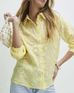 Yellow 3D Floral Embellished Shirt