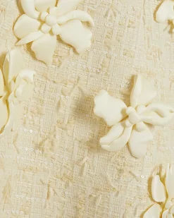 Yellow 3D Flower Boucle Mini Dress