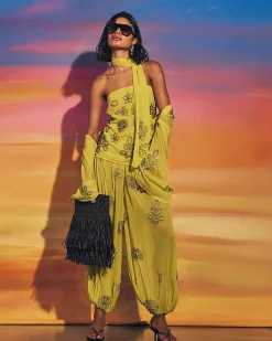 Yellow Embellished Balloon Trousers