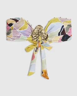 Yellow Floral Bandeau Hardware Bikini Top