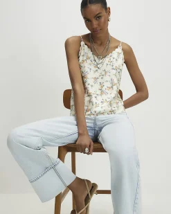 Yellow Floral Scallop Trim Cami Top