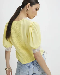 Yellow Lace Trim Blouse
