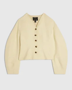 Yellow Linen Look Cocoon Sleeve Seamed Jacket