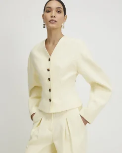 Yellow Linen Look Cocoon Sleeve Seamed Jacket