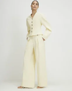Yellow Linen Look Wide Leg Trousers