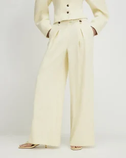 Yellow Linen Look Wide Leg Trousers