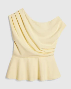Yellow One Shoulder Drape Peplum Top