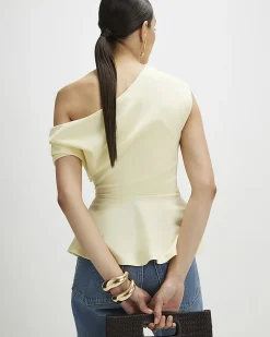 Yellow One Shoulder Drape Peplum Top