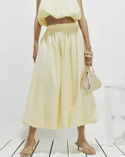 Yellow Poplin Bubble Hem Skirt