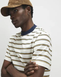 Yellow Regular Fit Cotton Stripe T-Shirt