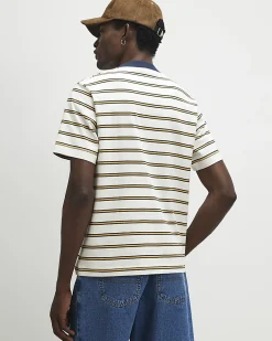Yellow Regular Fit Cotton Stripe T-Shirt