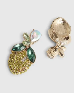 Yellow rhinestone lemon earrings