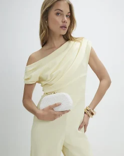 Yellow Short Sleeve Asymmetric Drape Jumpsuit