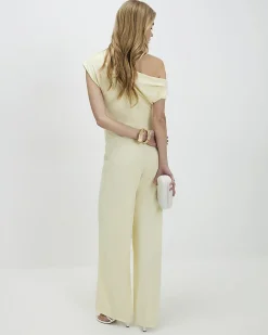 Yellow Short Sleeve Asymmetric Drape Jumpsuit