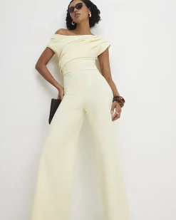 Yellow Short Sleeve Asymmetric Drape Jumpsuit