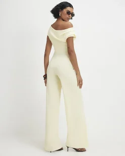 Yellow Short Sleeve Asymmetric Drape Jumpsuit