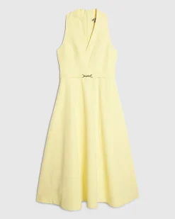 Yellow Sleeveless Belted Midi Dress