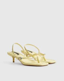 Yellow Toe Thong Low Heeled Sandals