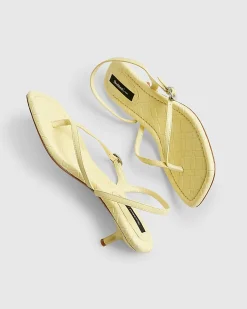Yellow Toe Thong Low Heeled Sandals
