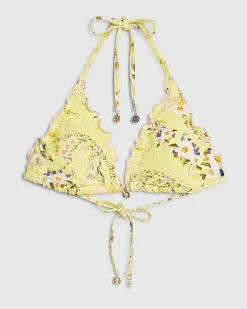 Yellow Triangle Daisy Broderie Bikini Top