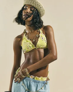 Yellow Triangle Daisy Broderie Bikini Top